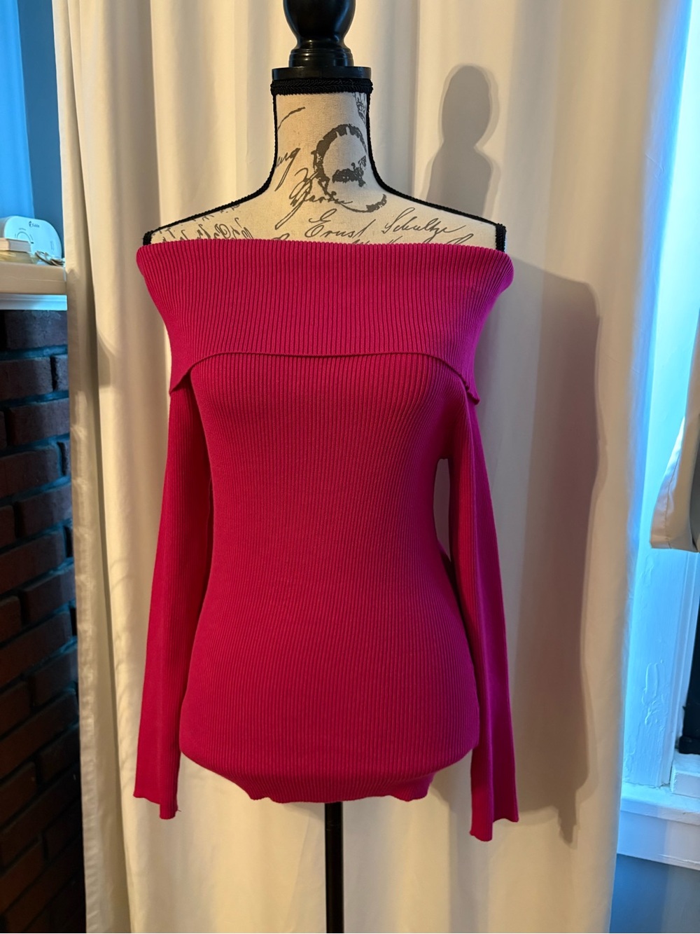 NWOT INC Off-Shoulder Ribbed Sweater - Fuchsia Pink sz M